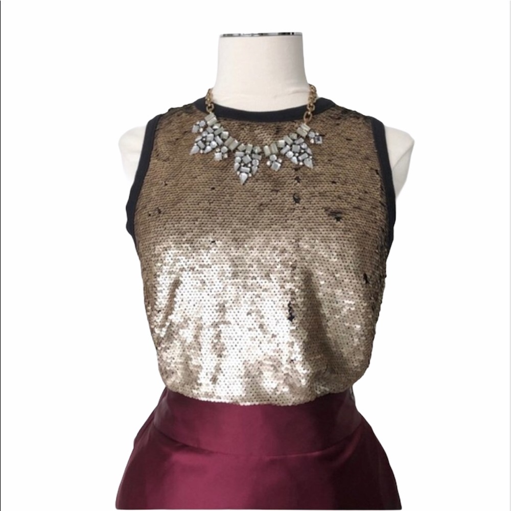 New GAP Sequin Sleeveless Top Gold Black Sz S
